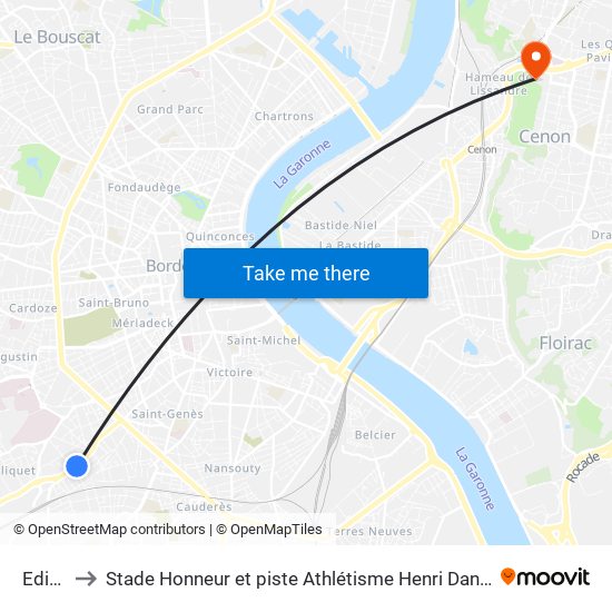 Edison to Stade Honneur et piste Athlétisme Henri Danflous de Palmer map