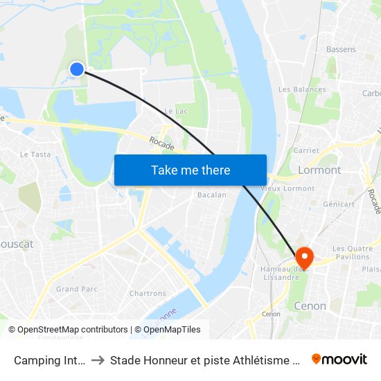 Camping International to Stade Honneur et piste Athlétisme Henri Danflous de Palmer map