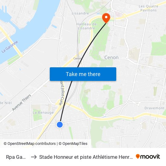 Rpa Gambetta to Stade Honneur et piste Athlétisme Henri Danflous de Palmer map