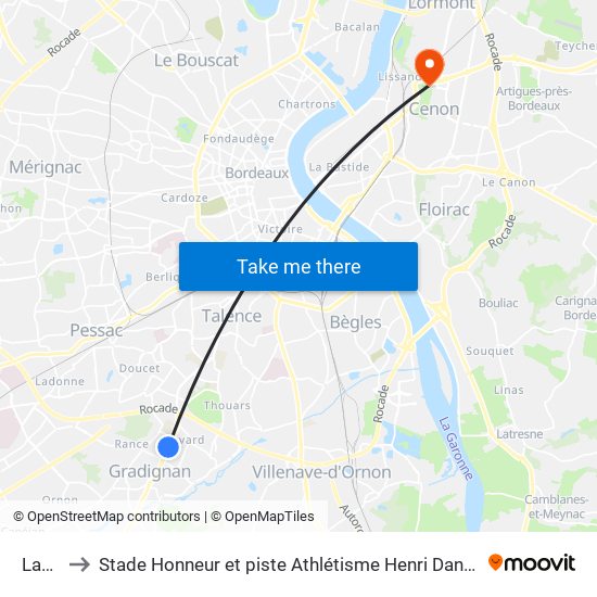 Lange to Stade Honneur et piste Athlétisme Henri Danflous de Palmer map