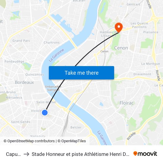 Capucins to Stade Honneur et piste Athlétisme Henri Danflous de Palmer map