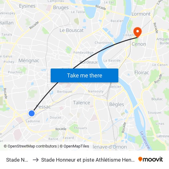 Stade Nautique to Stade Honneur et piste Athlétisme Henri Danflous de Palmer map