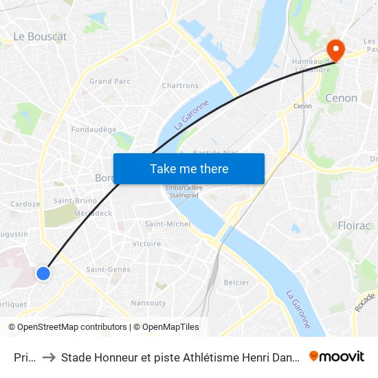 Privat to Stade Honneur et piste Athlétisme Henri Danflous de Palmer map