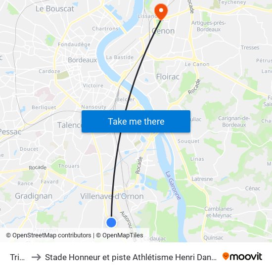 Trigan to Stade Honneur et piste Athlétisme Henri Danflous de Palmer map