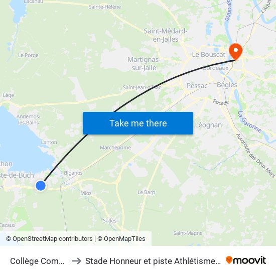 Collège Complexe Sportif to Stade Honneur et piste Athlétisme Henri Danflous de Palmer map