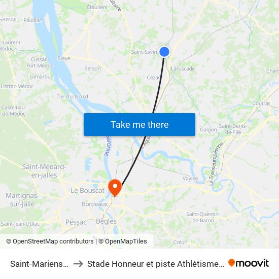Saint-Mariens - Saint-Yzan to Stade Honneur et piste Athlétisme Henri Danflous de Palmer map