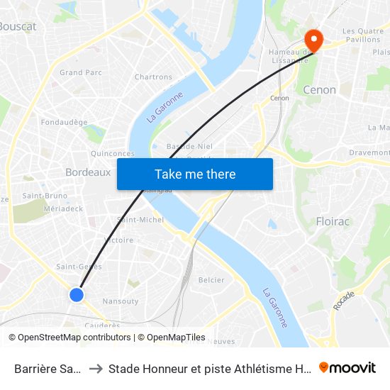 Barrière Saint Genès to Stade Honneur et piste Athlétisme Henri Danflous de Palmer map