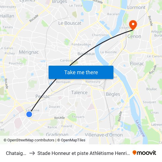 Chataigneraie to Stade Honneur et piste Athlétisme Henri Danflous de Palmer map