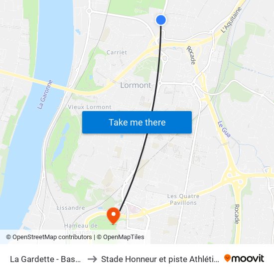 La Gardette - Bassens - Carbon-Blanc to Stade Honneur et piste Athlétisme Henri Danflous de Palmer map