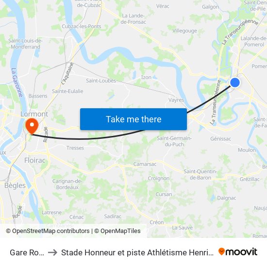 Gare Routiere to Stade Honneur et piste Athlétisme Henri Danflous de Palmer map