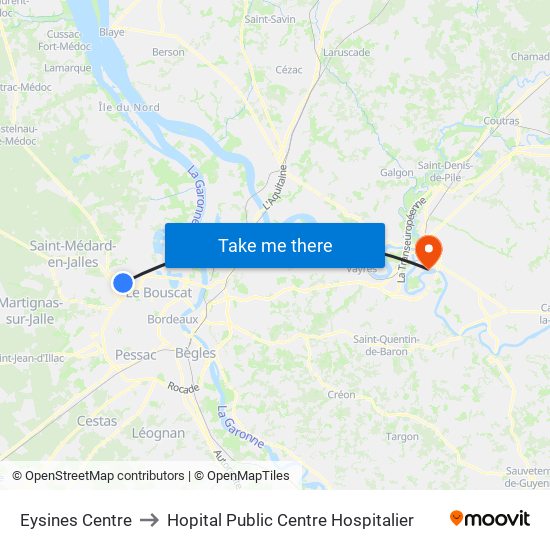 Eysines Centre to Hopital Public Centre Hospitalier map