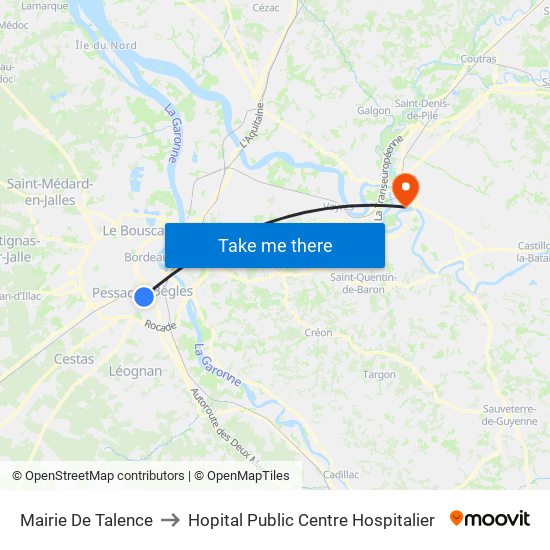 Mairie De Talence to Hopital Public Centre Hospitalier map