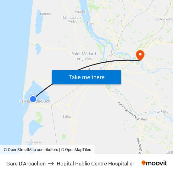 Gare D'Arcachon to Hopital Public Centre Hospitalier map