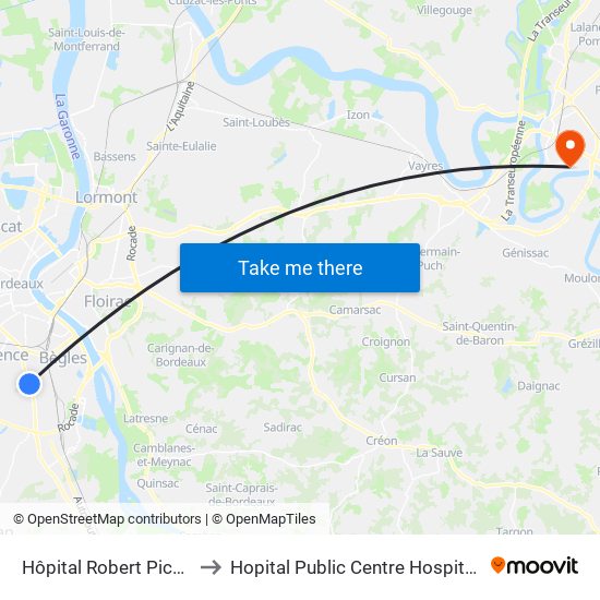 Hôpital Robert Picqué to Hopital Public Centre Hospitalier map