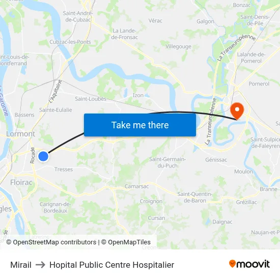 Mirail to Hopital Public Centre Hospitalier map