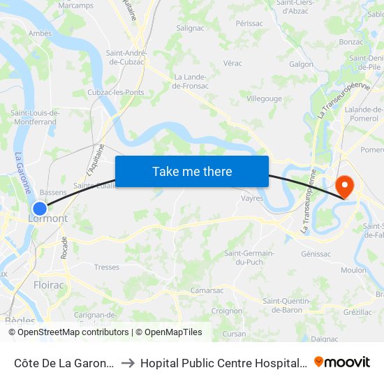 Côte De La Garonne to Hopital Public Centre Hospitalier map