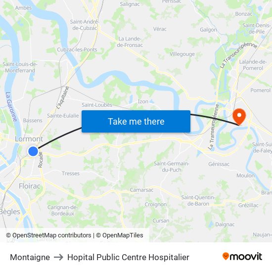 Montaigne to Hopital Public Centre Hospitalier map