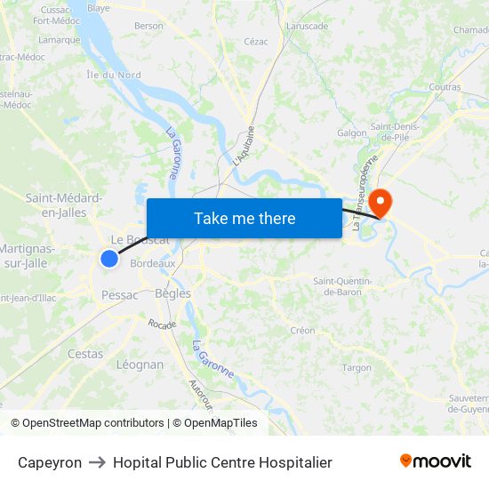 Capeyron to Hopital Public Centre Hospitalier map