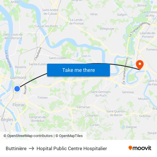 Buttinière to Hopital Public Centre Hospitalier map