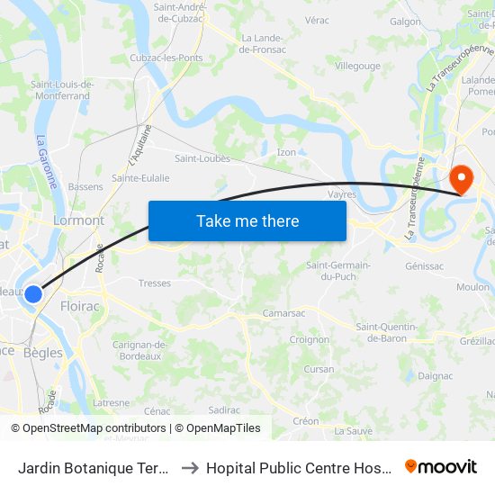 Jardin Botanique Terminus to Hopital Public Centre Hospitalier map