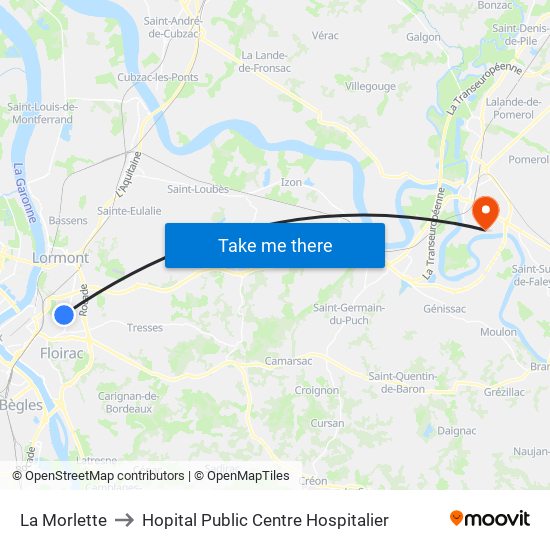 La Morlette to Hopital Public Centre Hospitalier map