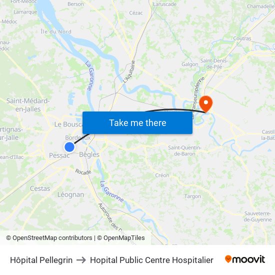 Hôpital Pellegrin to Hopital Public Centre Hospitalier map