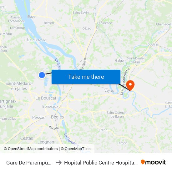 Gare De Parempuyre to Hopital Public Centre Hospitalier map