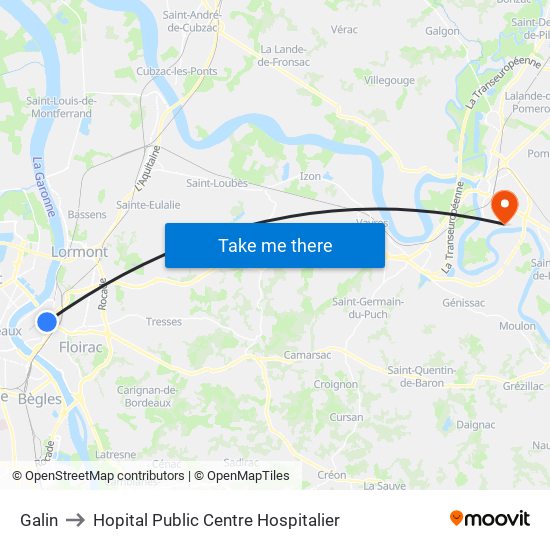 Galin to Hopital Public Centre Hospitalier map