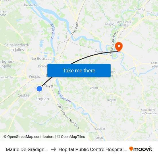 Mairie De Gradignan to Hopital Public Centre Hospitalier map