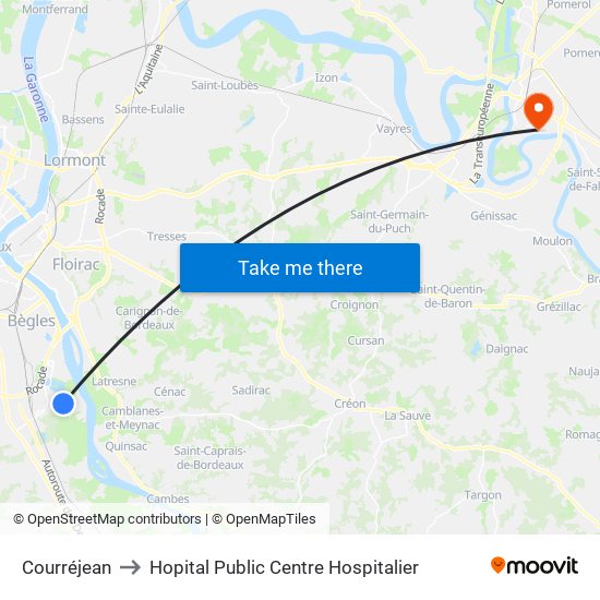 Courréjean to Hopital Public Centre Hospitalier map