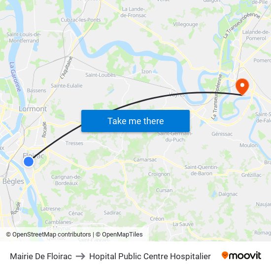 Mairie De Floirac to Hopital Public Centre Hospitalier map