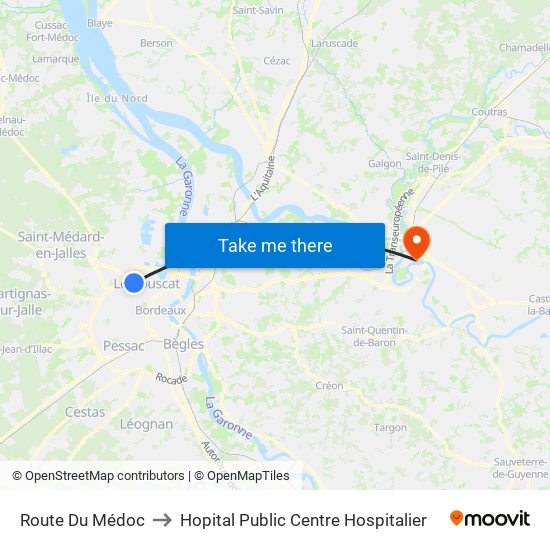 Route Du Médoc to Hopital Public Centre Hospitalier map