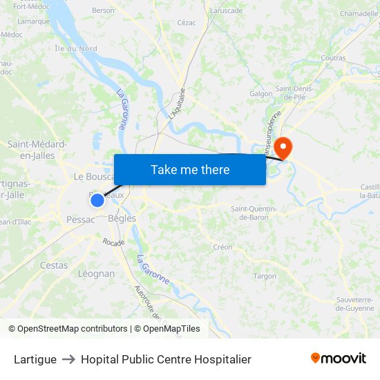 Lartigue to Hopital Public Centre Hospitalier map