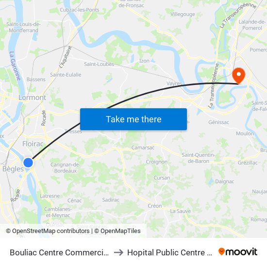 Bouliac Centre Commercial (Gabarre) to Hopital Public Centre Hospitalier map