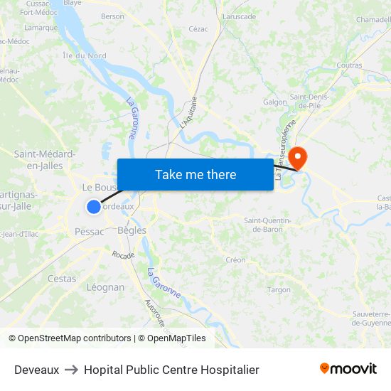 Deveaux to Hopital Public Centre Hospitalier map