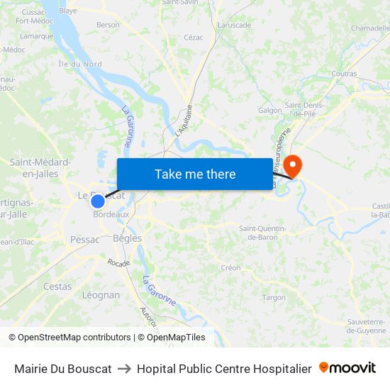 Mairie Du Bouscat to Hopital Public Centre Hospitalier map