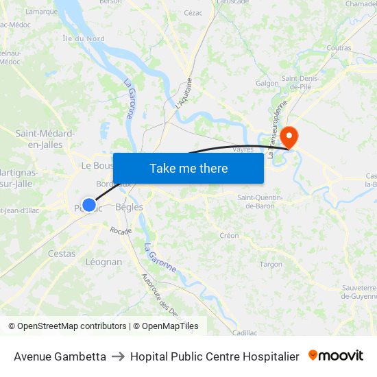 Avenue Gambetta to Hopital Public Centre Hospitalier map