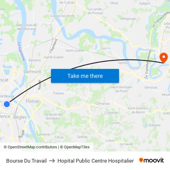 Bourse Du Travail to Hopital Public Centre Hospitalier map