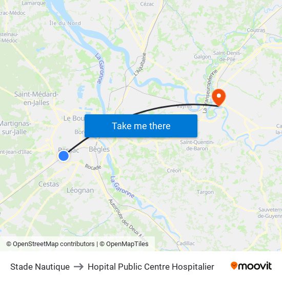 Stade Nautique to Hopital Public Centre Hospitalier map