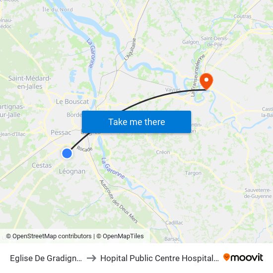 Eglise De Gradignan to Hopital Public Centre Hospitalier map