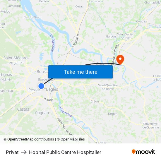 Privat to Hopital Public Centre Hospitalier map