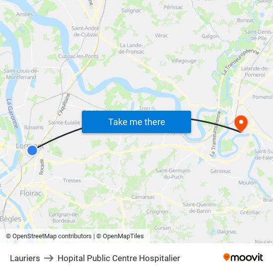 Lauriers to Hopital Public Centre Hospitalier map