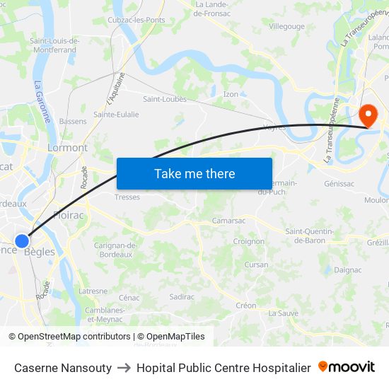 Caserne Nansouty to Hopital Public Centre Hospitalier map