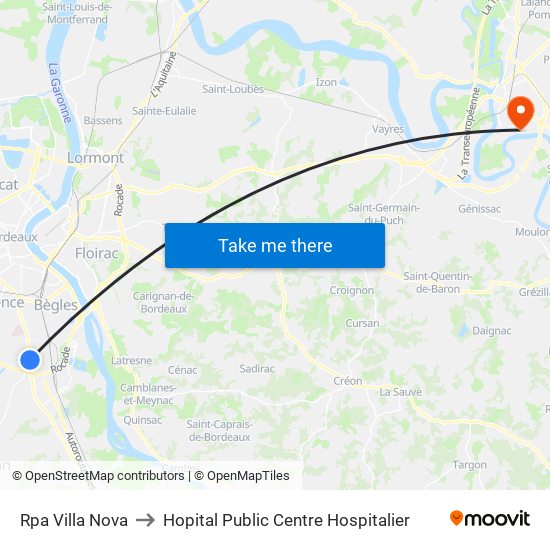 Rpa Villa Nova to Hopital Public Centre Hospitalier map