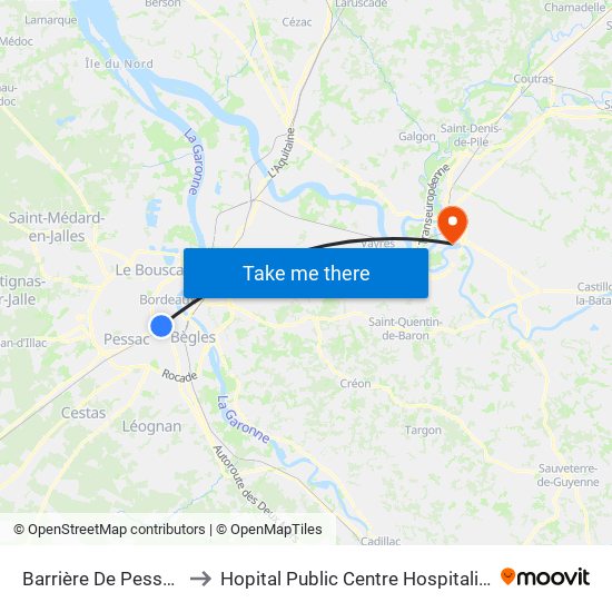 Barrière De Pessac to Hopital Public Centre Hospitalier map