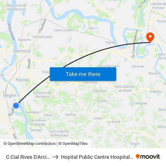 C.Cial Rives D'Arcins to Hopital Public Centre Hospitalier map