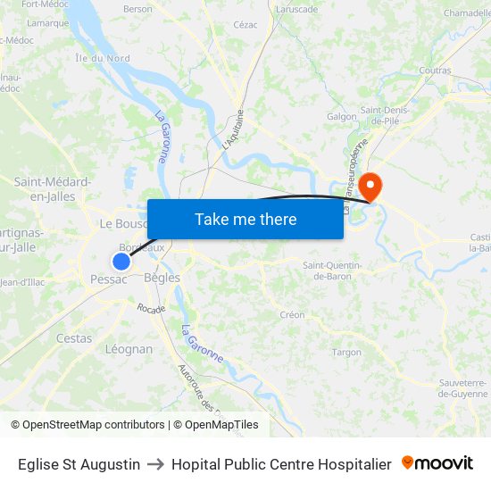Eglise St Augustin to Hopital Public Centre Hospitalier map