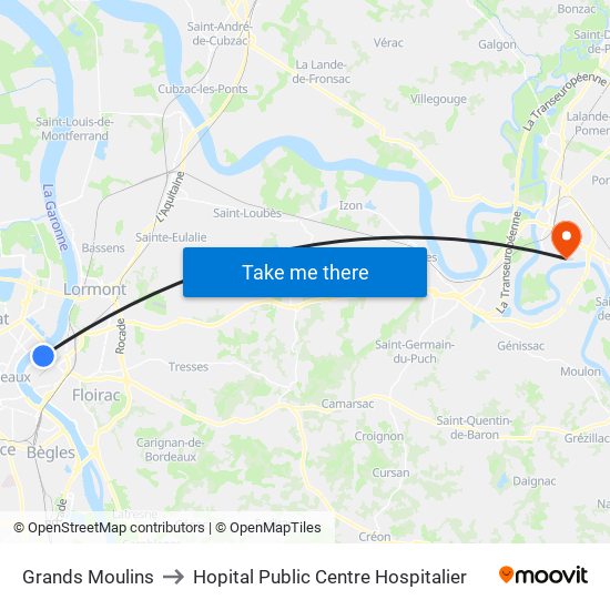 Grands Moulins to Hopital Public Centre Hospitalier map