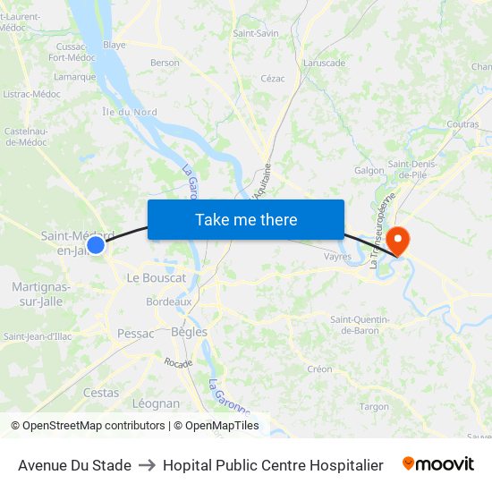 Avenue Du Stade to Hopital Public Centre Hospitalier map