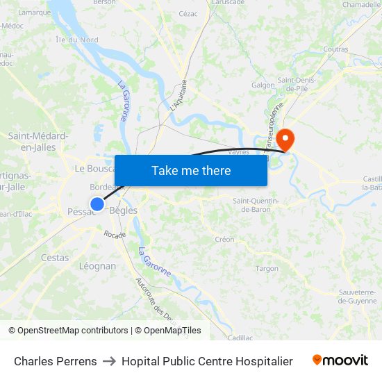 Charles Perrens to Hopital Public Centre Hospitalier map